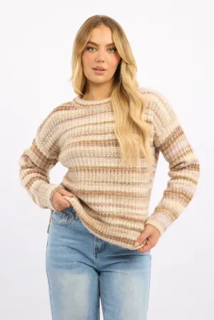 Beige Stripe Knit Jumper Long Sleeve Multi Stripe