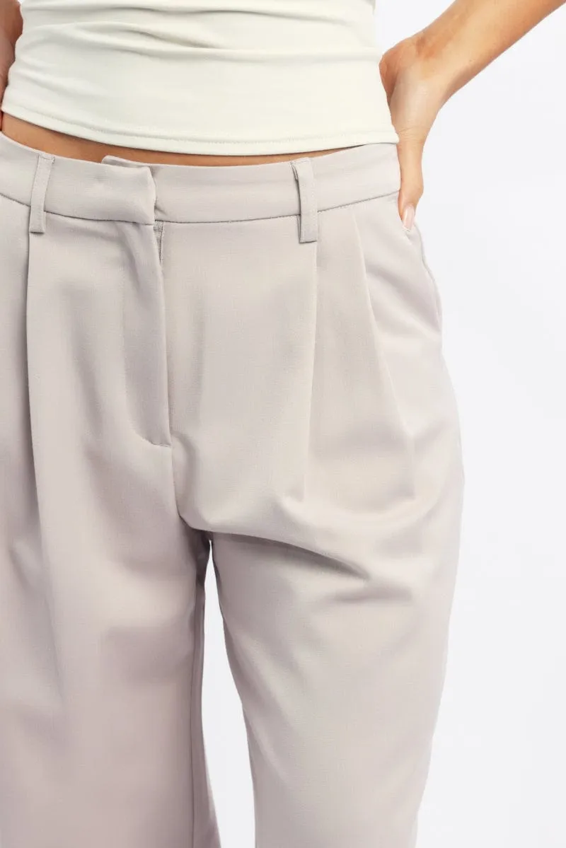 Beige Wide Leg Pants High Rise