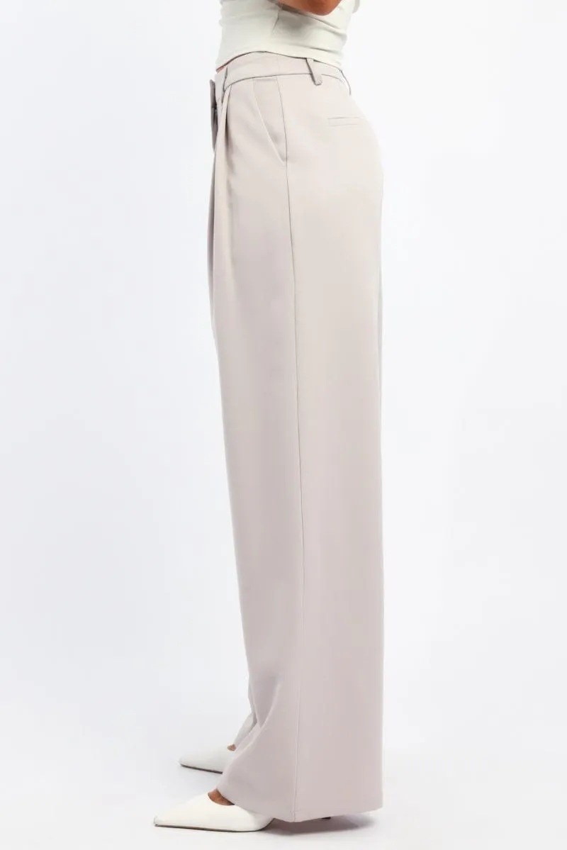 Beige Wide Leg Pants High Rise