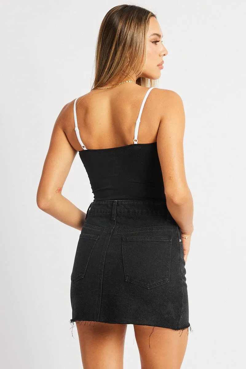 Black Bodysuit Sleeveless Contrast Detail Seamless