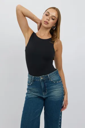 Black Bodysuit Sleeveless Open Back Supersoft