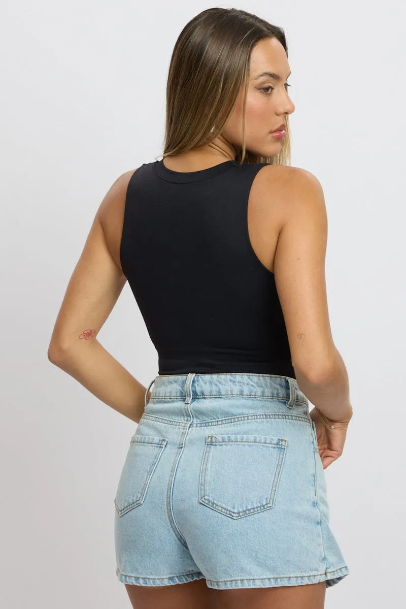 Black Bodysuit Sleeveless V Neck