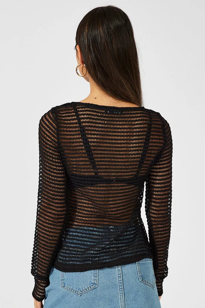 Black Bolero Top Long Sleeve Front Tie