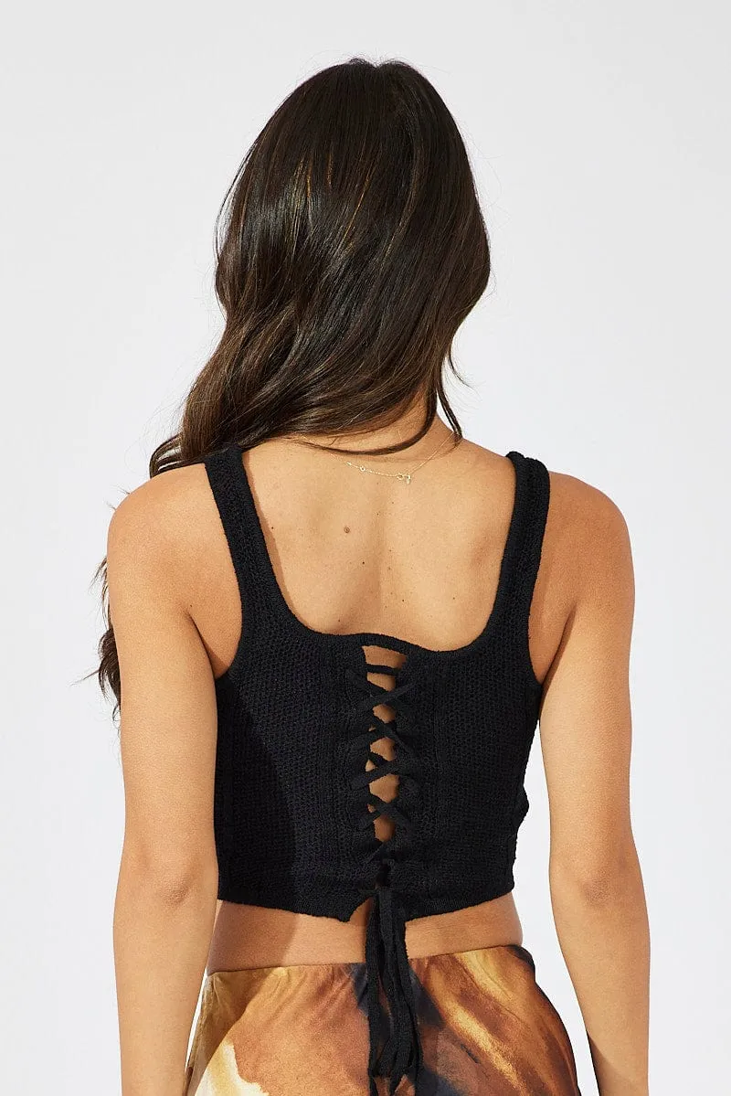 Black Crochet Knit Top