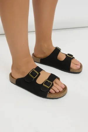 Black Double Strap Buckle Sandals