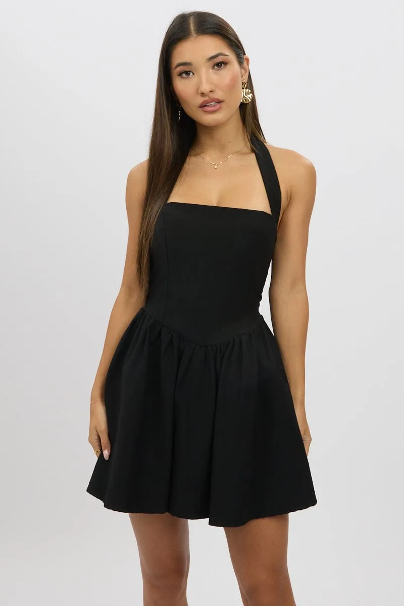 Black Halter Neck Mini Dress