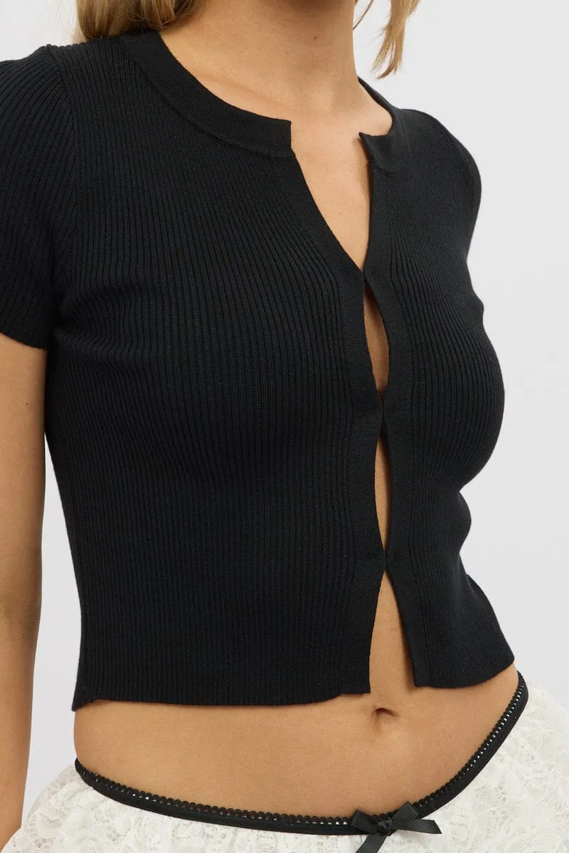 Black Knit Top Short Sleeve