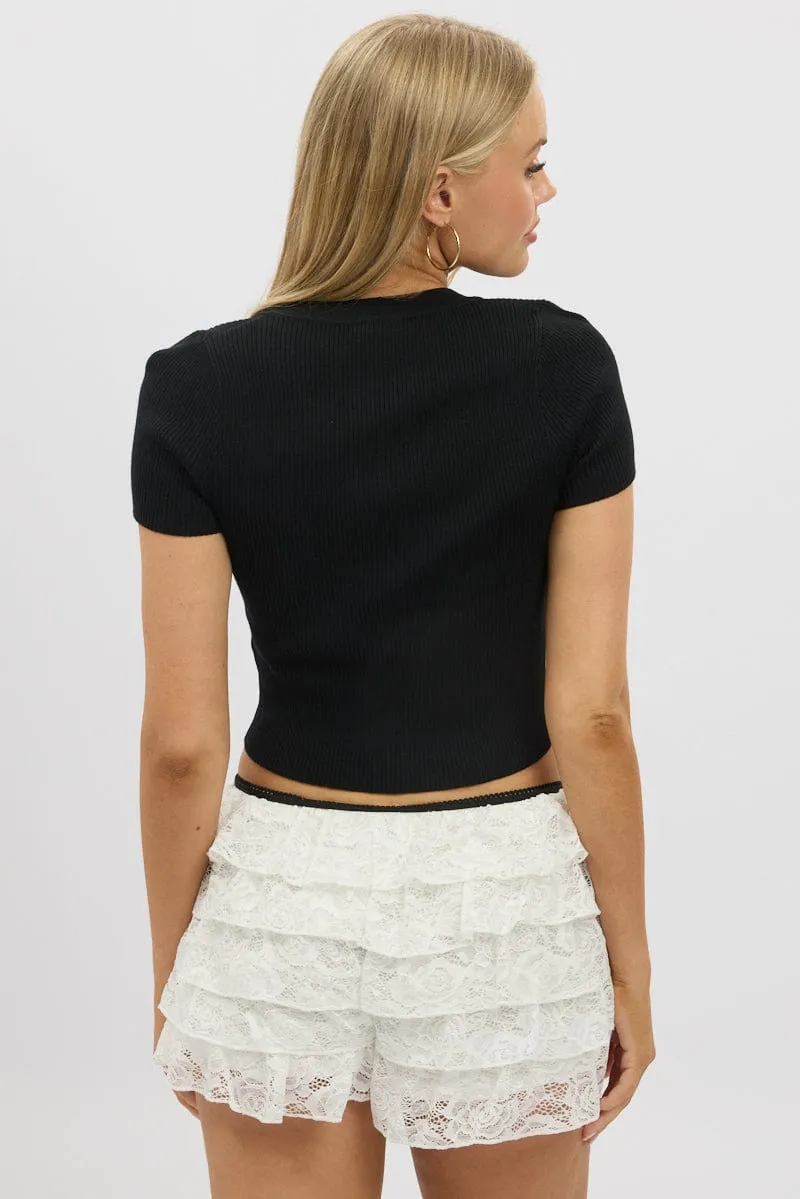 Black Knit Top Short Sleeve