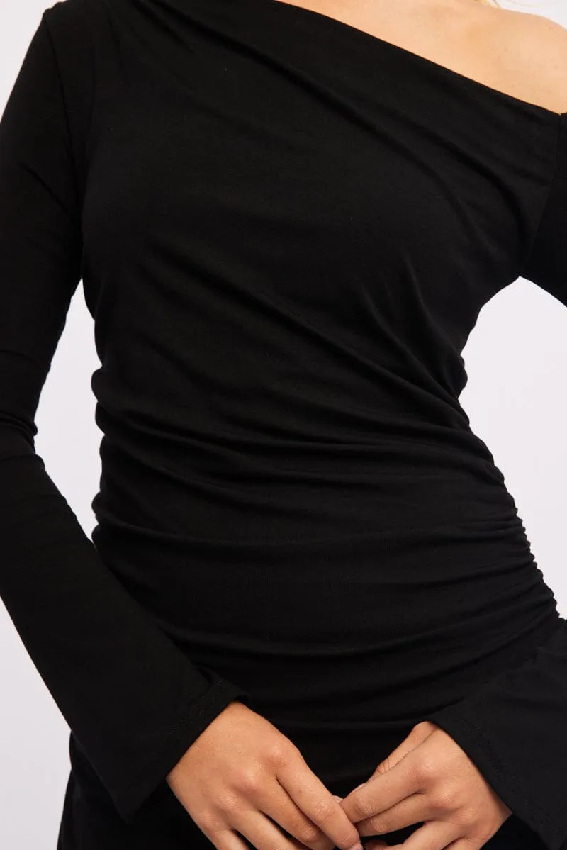 Black Off Shoulder Mini Dress Long Sleeve