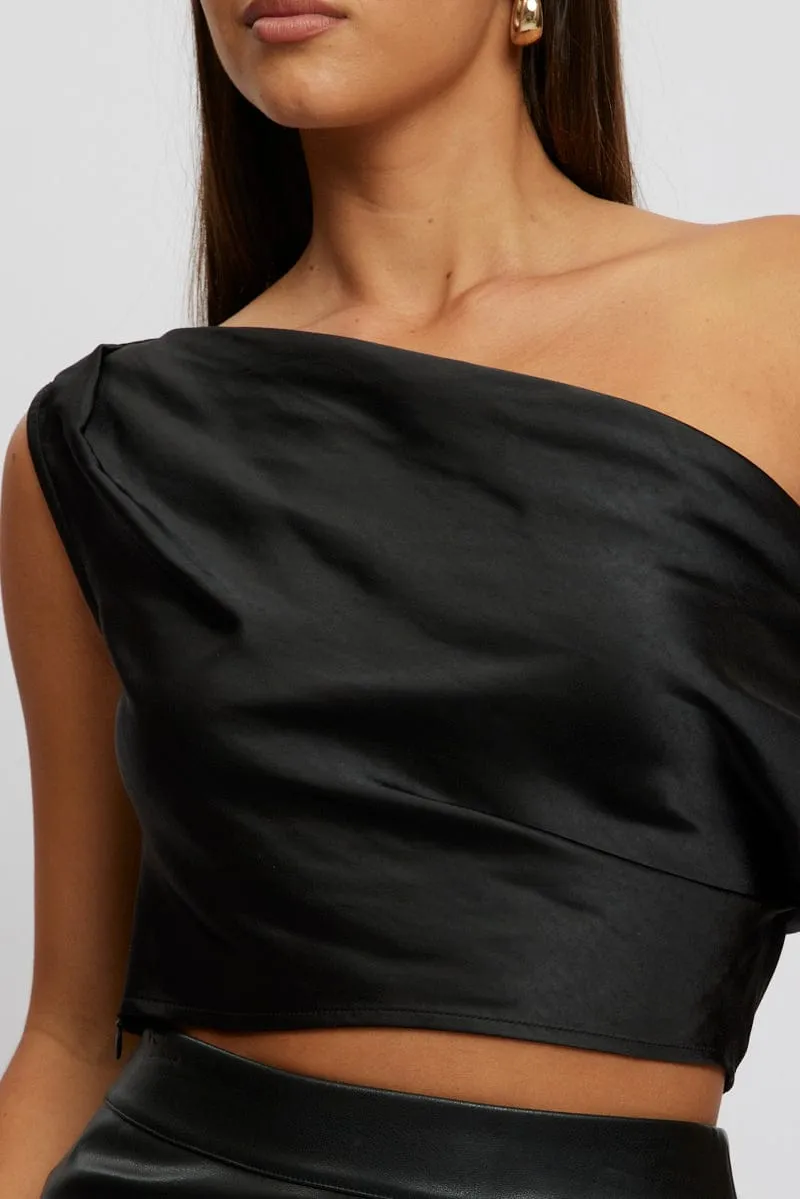 Black On Off Shoulder Satin Top