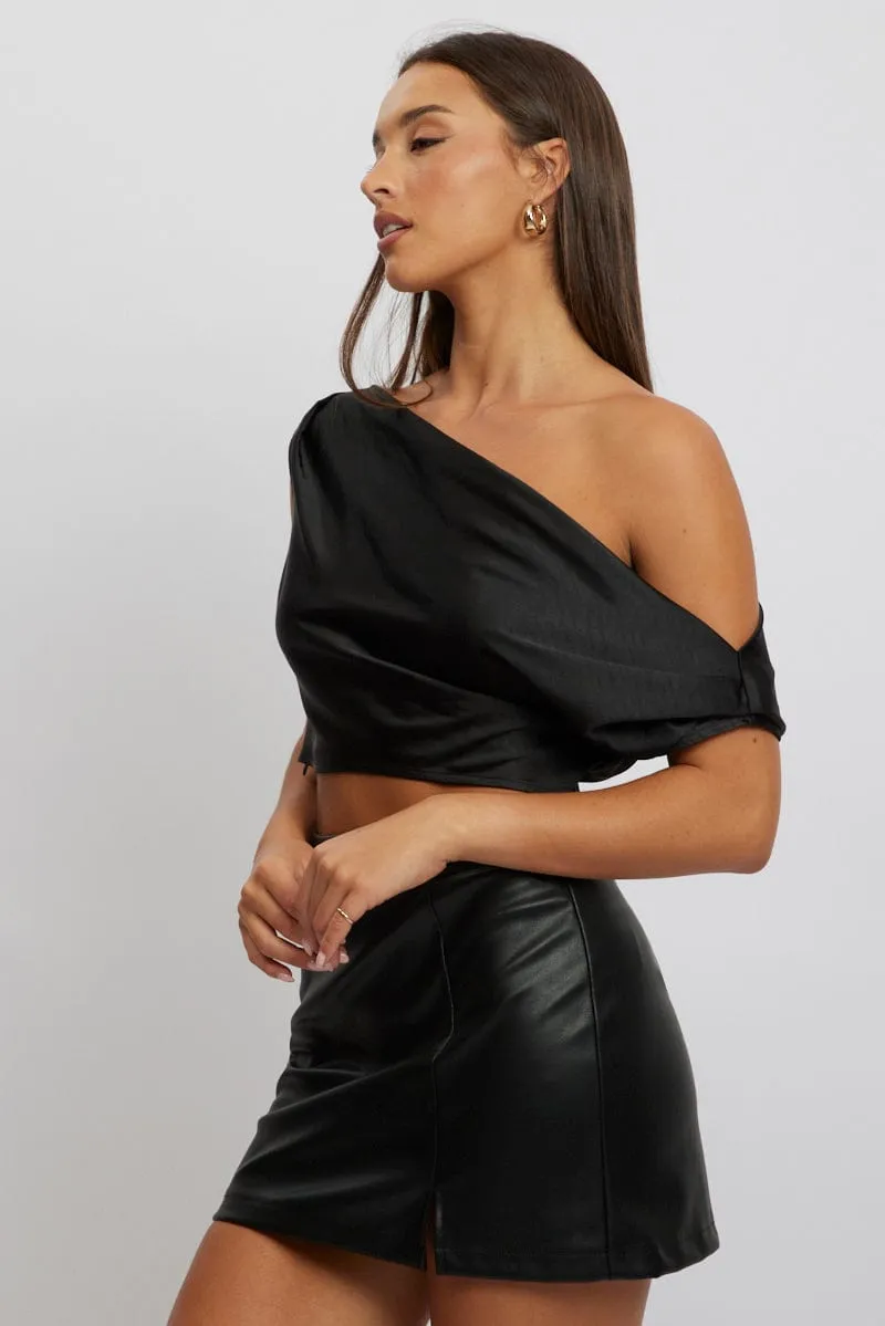 Black On Off Shoulder Satin Top