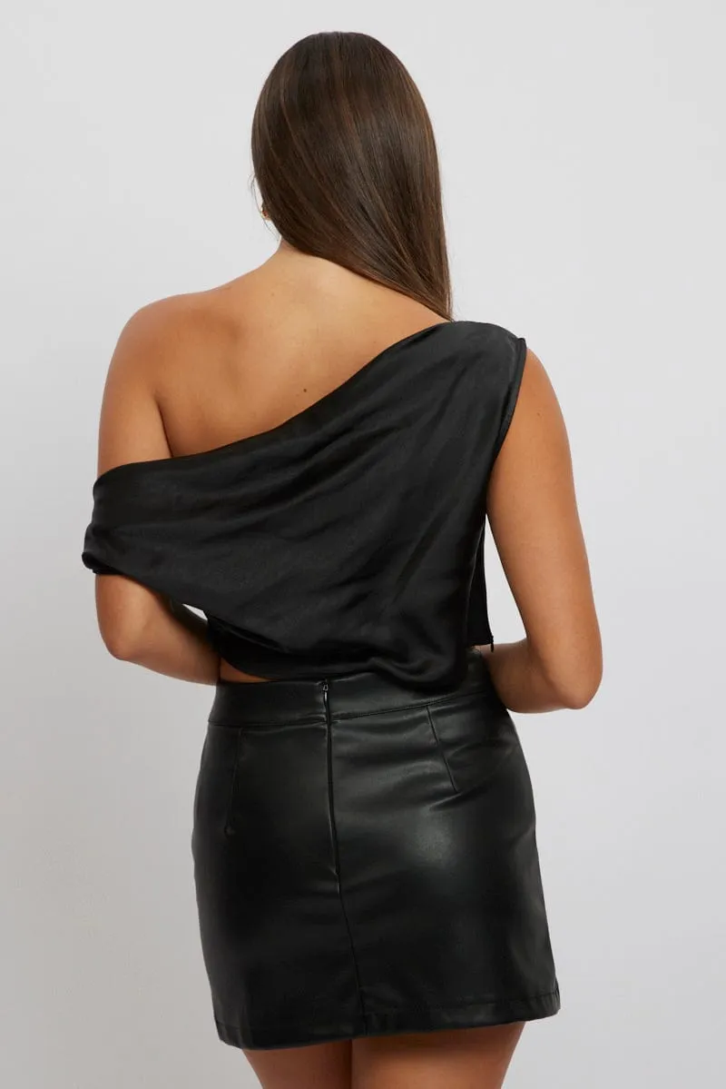 Black On Off Shoulder Satin Top