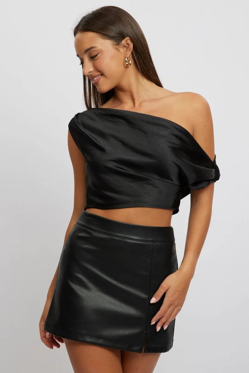 Black On Off Shoulder Satin Top