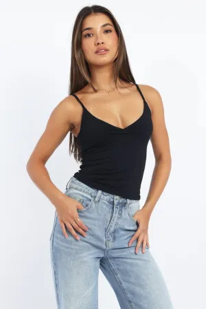 Black Supersoft Cami Top Cross Over