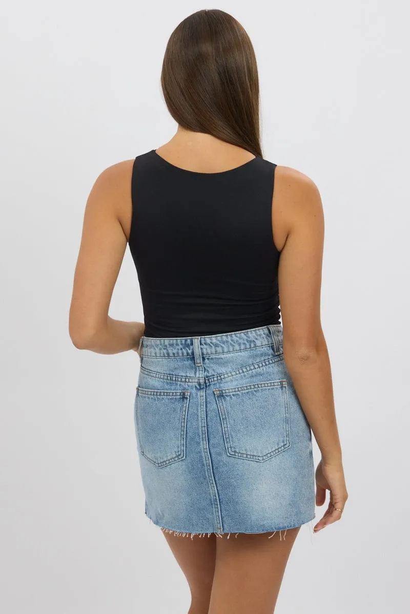 Black Tank Top Sleeveles Boat Neck Supersoft