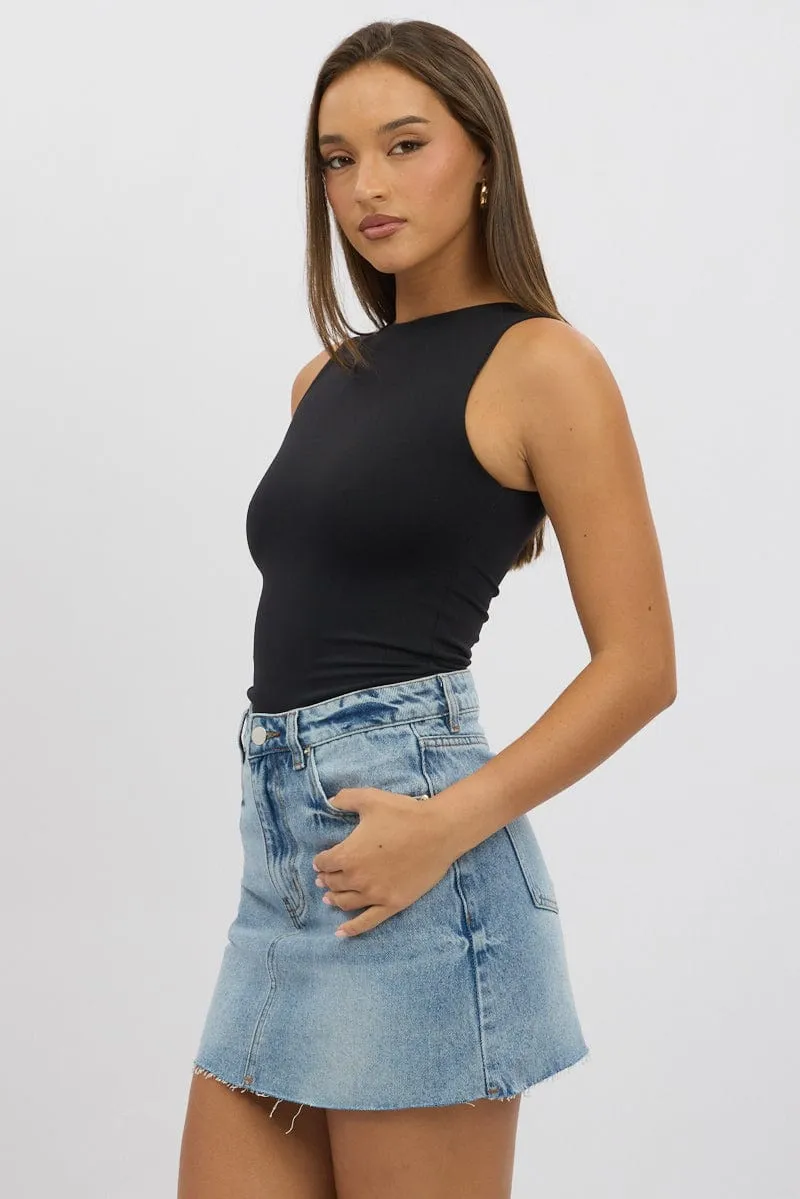 Black Tank Top Sleeveles Boat Neck Supersoft