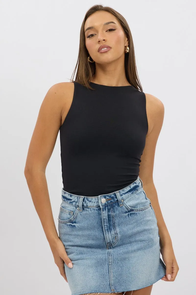 Black Tank Top Sleeveles Boat Neck Supersoft