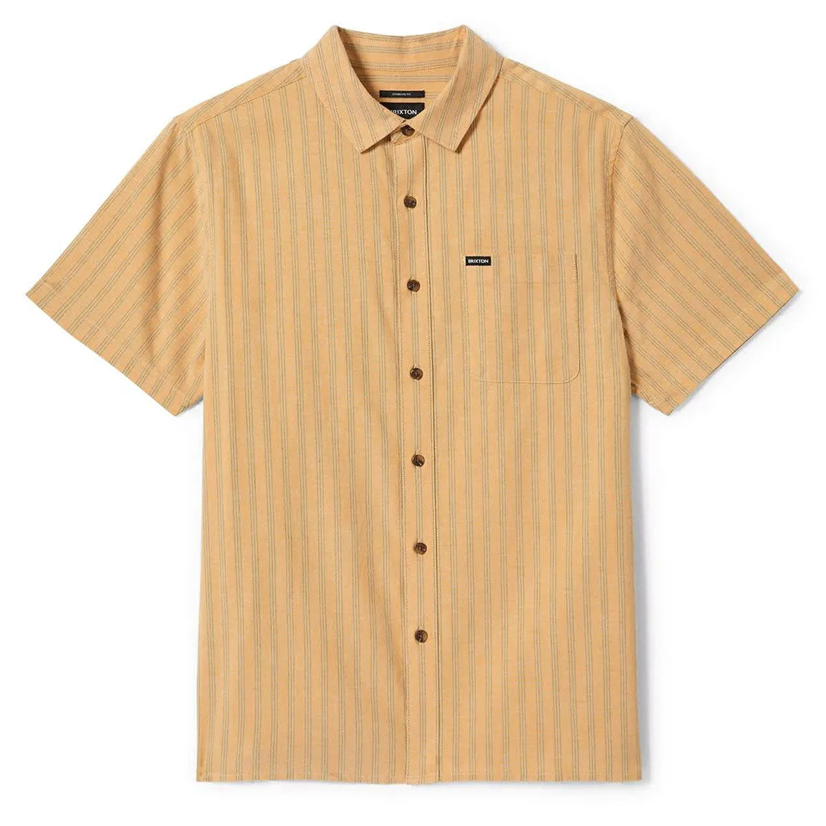 Brixton Cru Oxford Stripe Shirt - Curry/Ivy Green Stripe