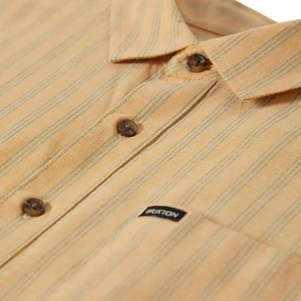 Brixton Cru Oxford Stripe Shirt - Curry/Ivy Green Stripe