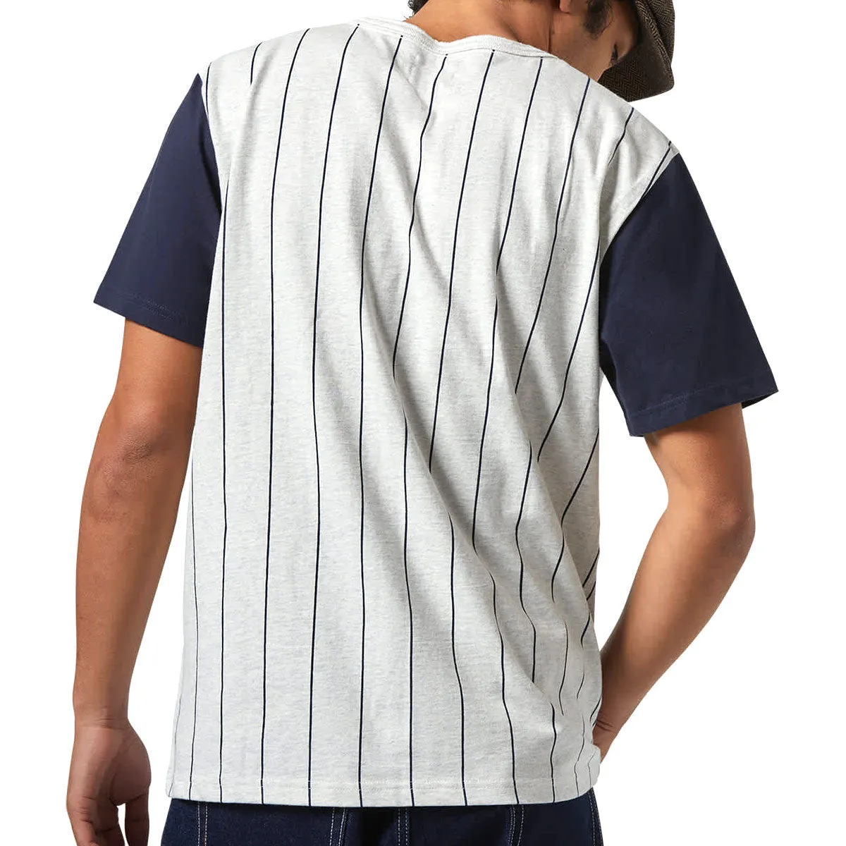 Brixton The League Baseball T-Shirt - Heather Grey Ash/Washed Navy