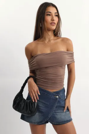 Brown Off Shoulder Top Supersoft