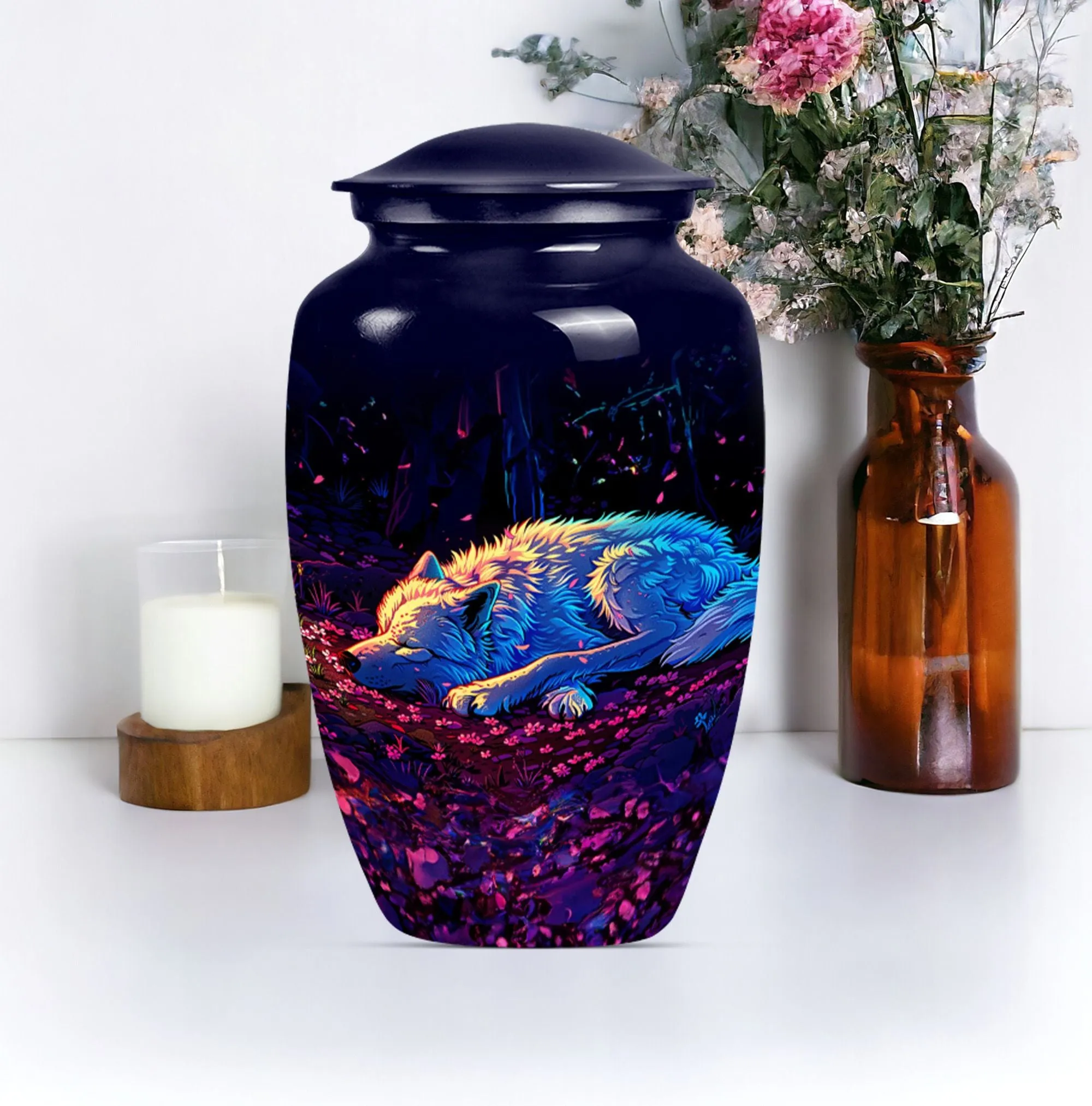 Cremation Keepsake: Abstract Wolf Urn - Container For Human Ashes