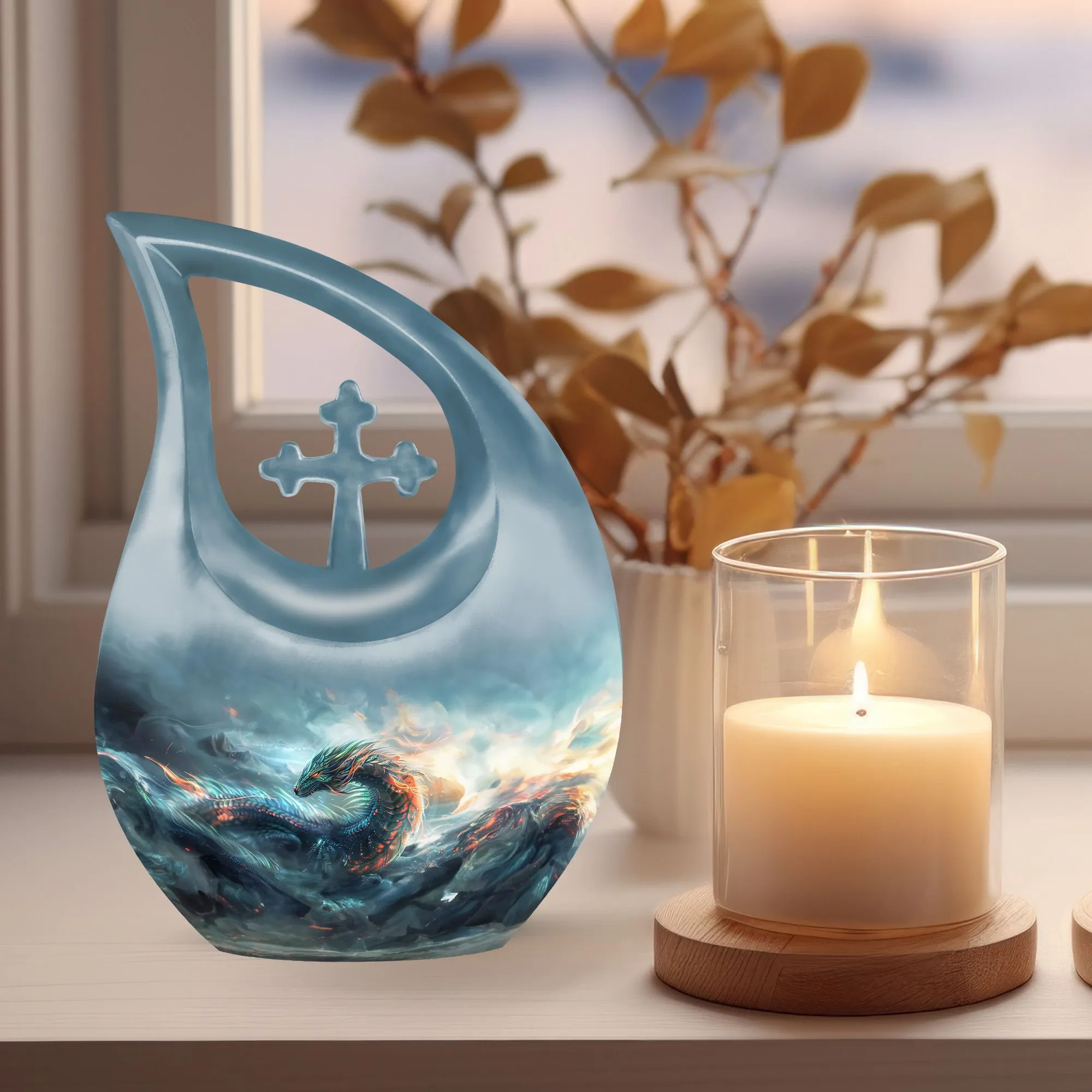 Dragon Design Memorial Keepsake Small Cremation Aluminium Urn