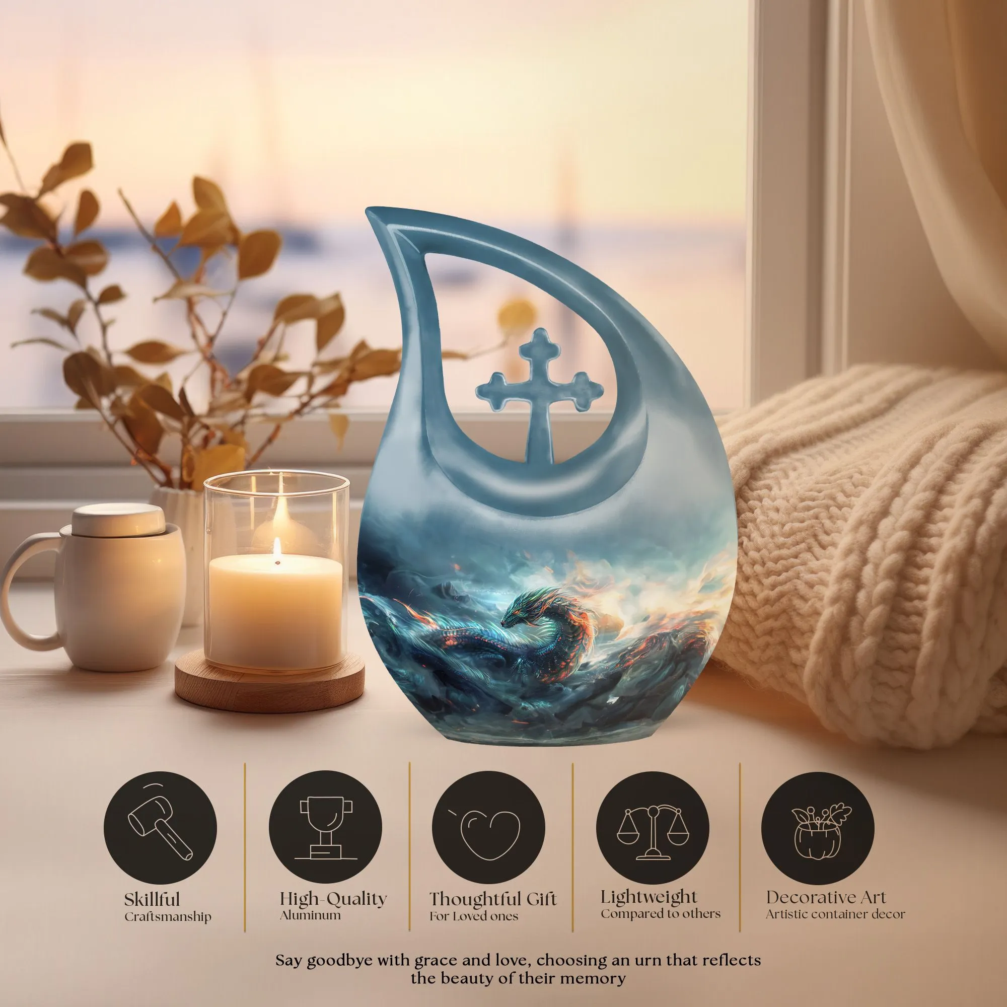 Dragon Design Memorial Keepsake Small Cremation Aluminium Urn