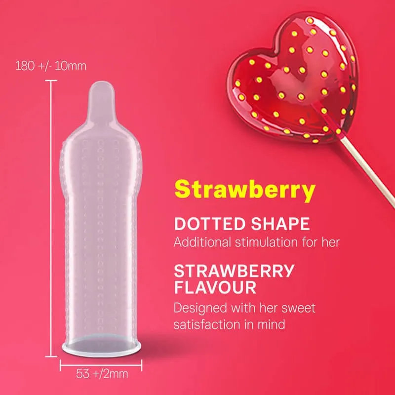 Durex - Strawberry Flavoured with Dots Textured Condoms