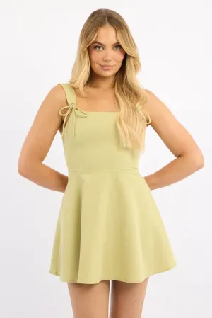 Green Fit And Flare Dress Ribbon Detail