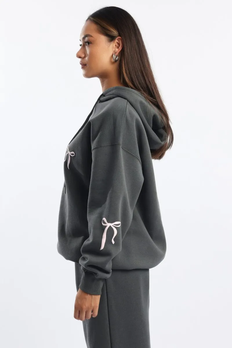 Grey Graphic Hoodie Sweater Long Sleeve