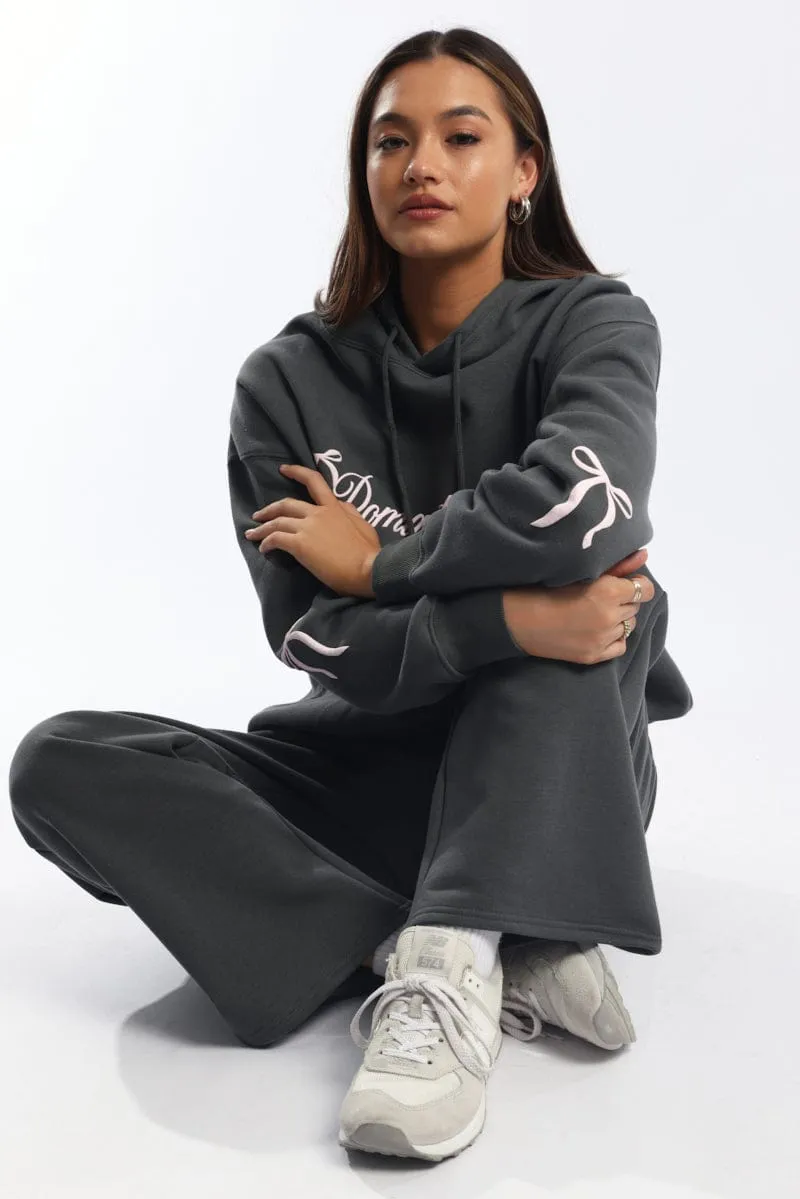 Grey Graphic Hoodie Sweater Long Sleeve