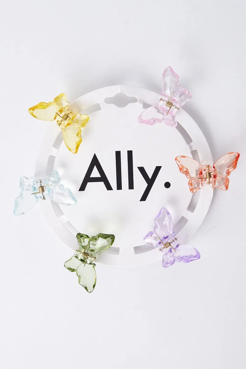 Multi 6 Pack Butterfly Claw Clips