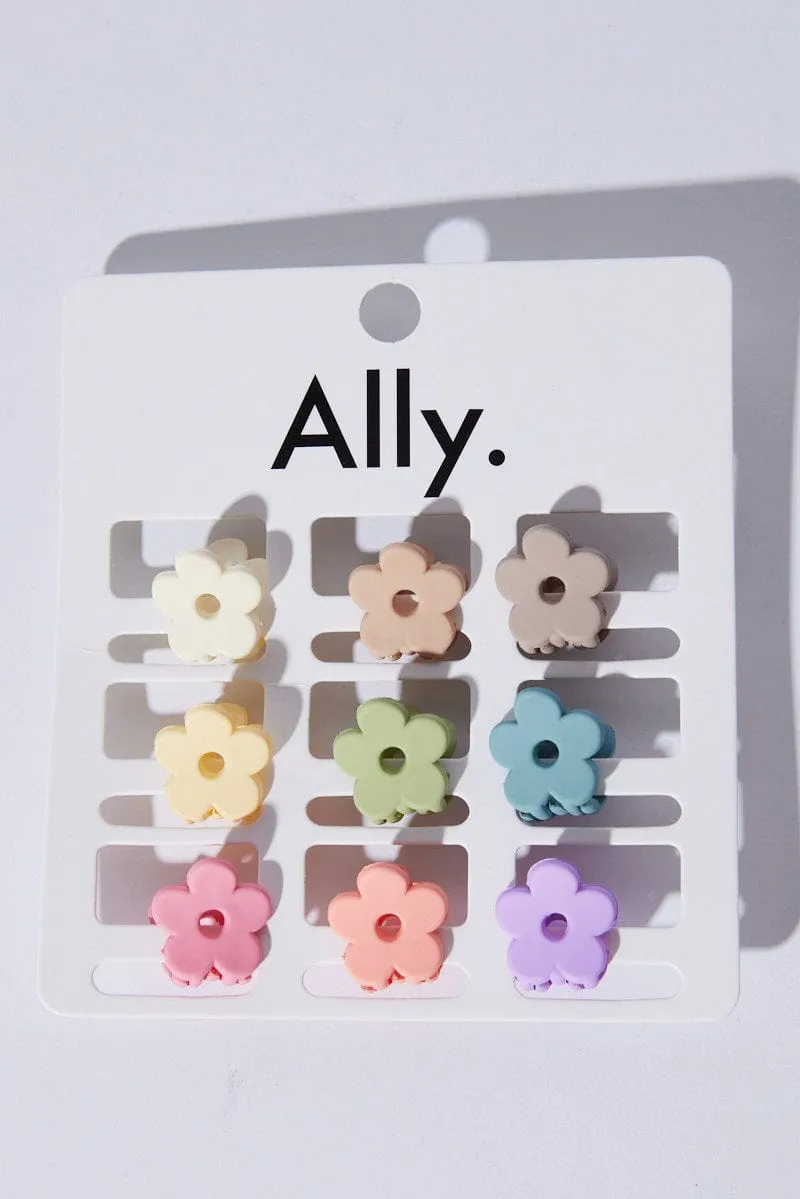 Multi 9 Pack Multi Flower Claw Clips