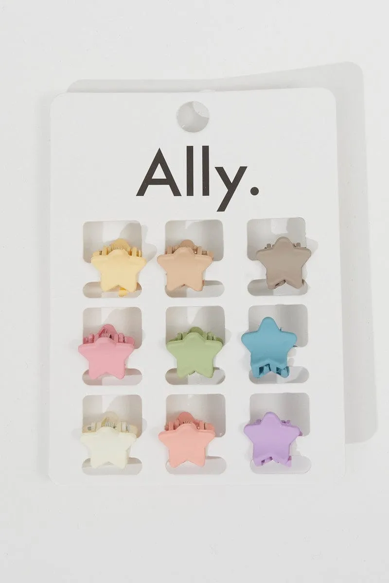 Multi 9 Pack Star Claw Clips