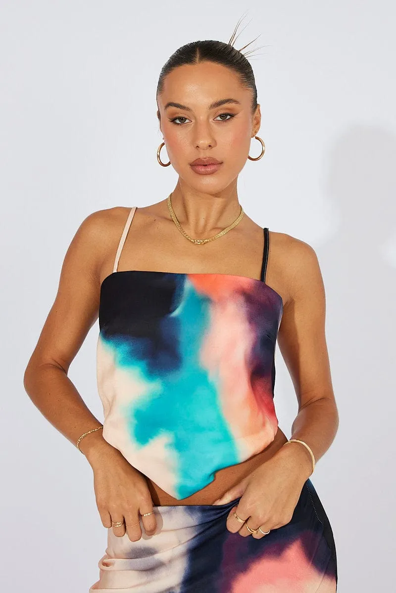 Multi Abstract Cami Top Tie Back