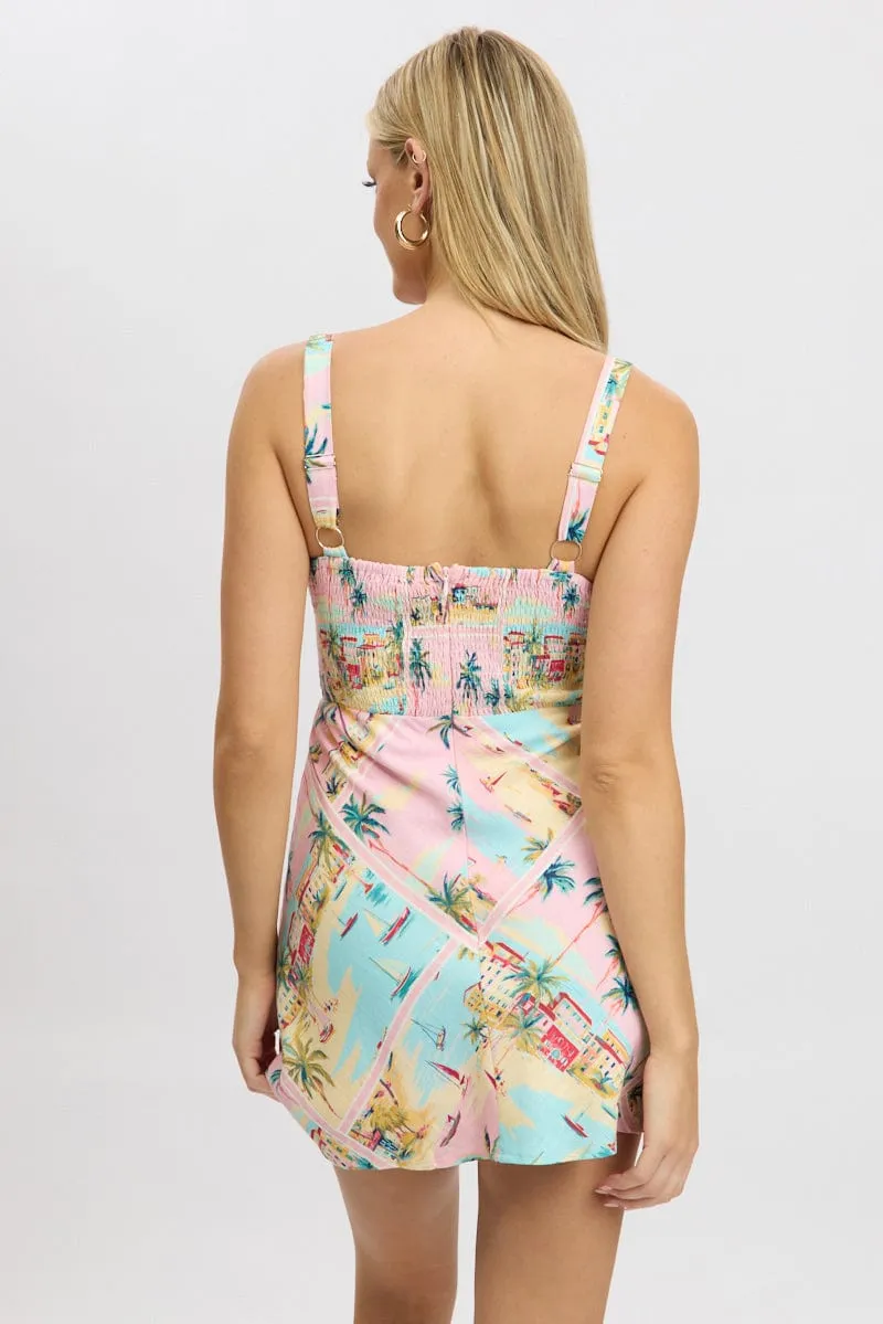 Multi Abstract Mini Dress Sleeveless