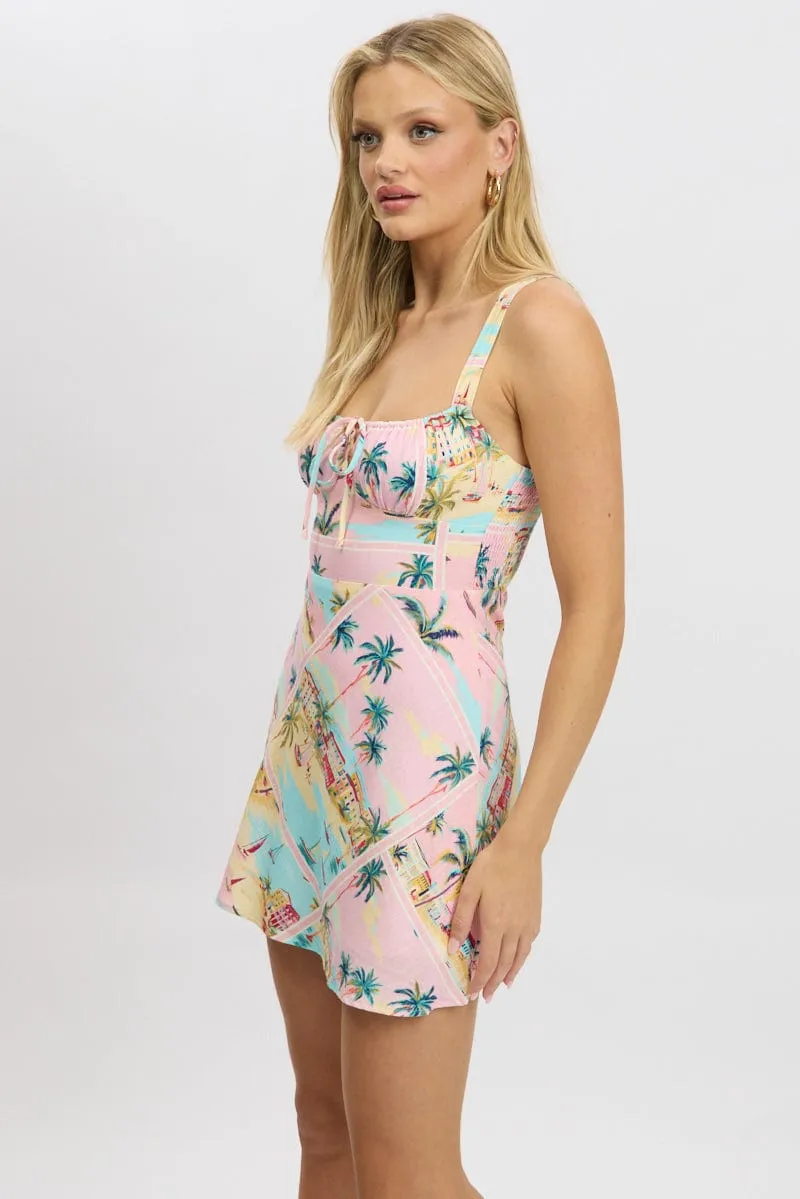 Multi Abstract Mini Dress Sleeveless