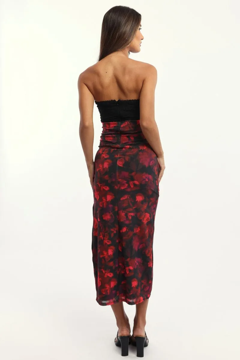 Multi Floral Bodycon Dress Mesh