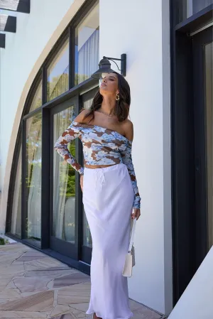 Multi Floral Off Shoulder Top Long Sleeve Mesh