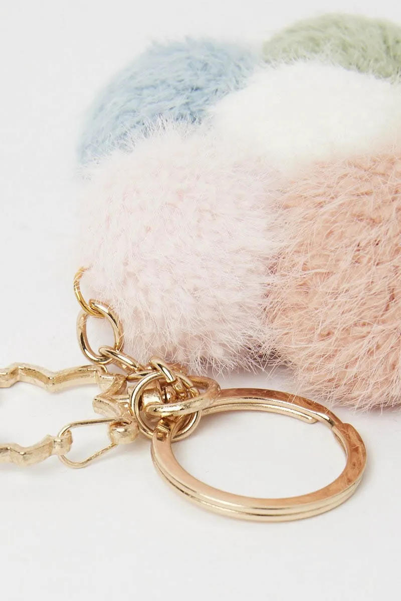 Multi Floral Pompom Keychain