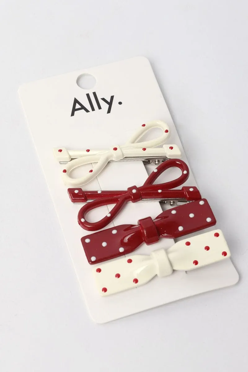 Multi Polka Dot 4 Pack Bow Hair Clips