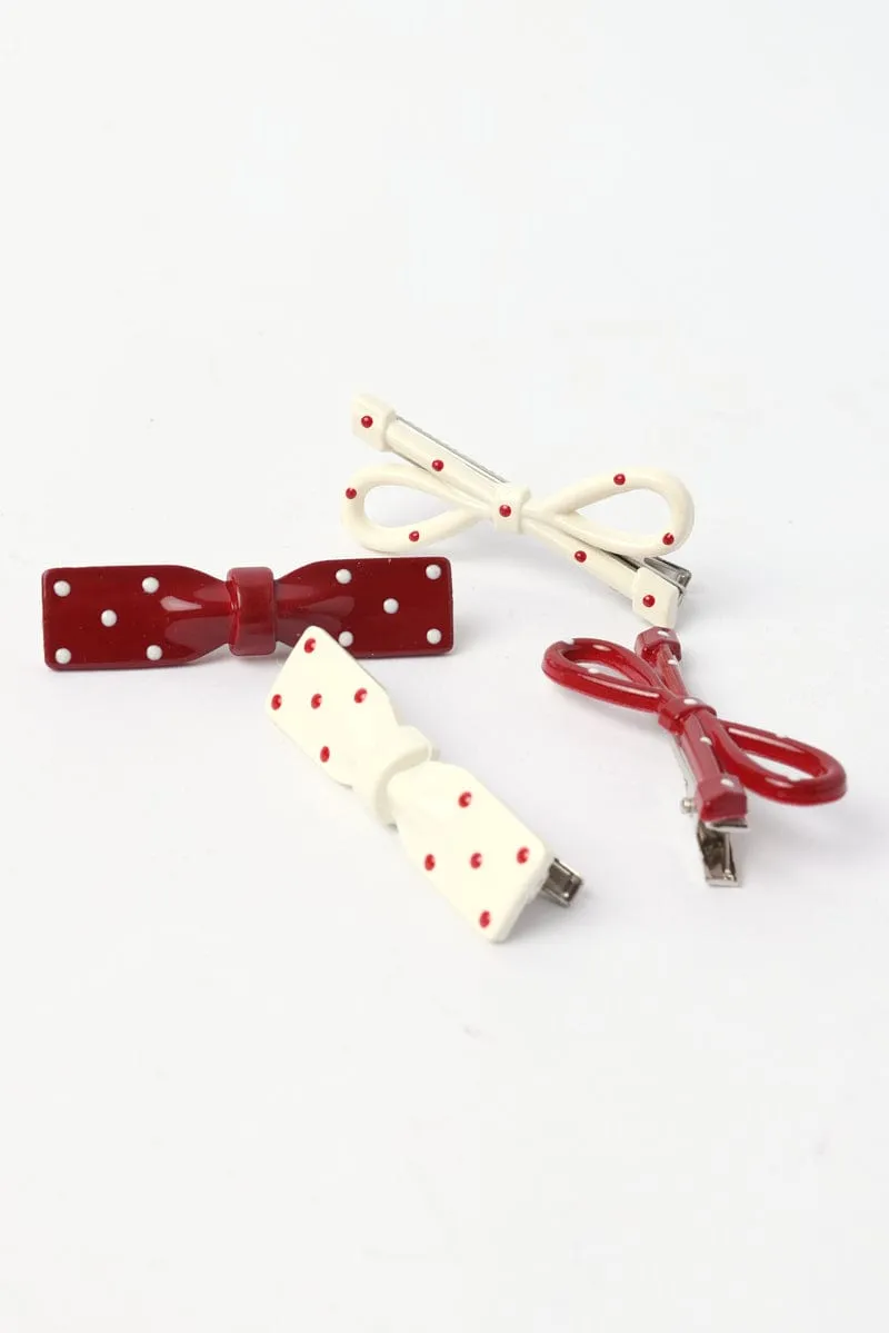 Multi Polka Dot 4 Pack Bow Hair Clips