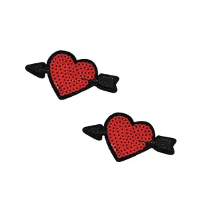 Neva Nude - Sequin Arrow Heart Pasties Nipple Covers O/S (Red)