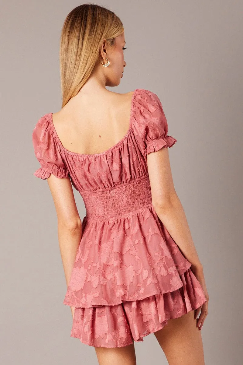 Pink Ruffle Playsuit Short Sleeve Ruched Bust