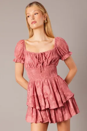 Pink Ruffle Playsuit Short Sleeve Ruched Bust