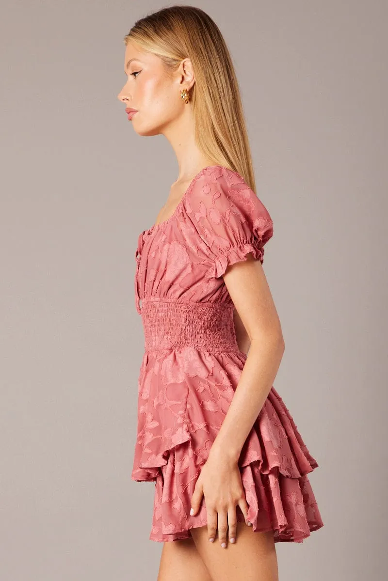 Pink Ruffle Playsuit Short Sleeve Ruched Bust