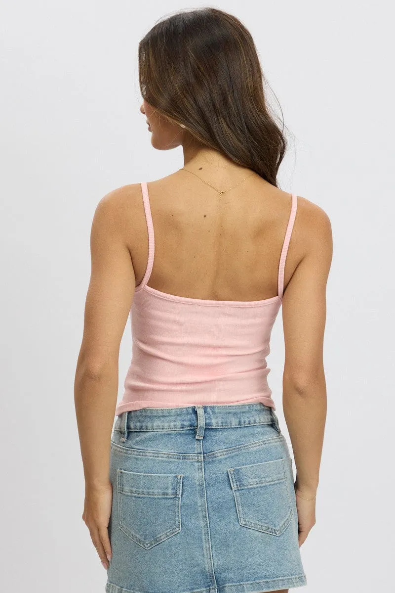 Pink Singlet Top Round Neck
