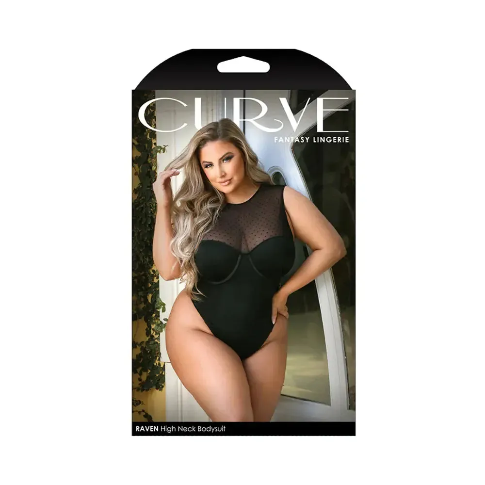 Plus Lingerie Curve Raven High-Neck Bodysuit With Back Cutout & Snap Closure Black XL/2XL