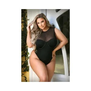 Plus Lingerie Curve Raven High-Neck Bodysuit With Back Cutout & Snap Closure Black XL/2XL